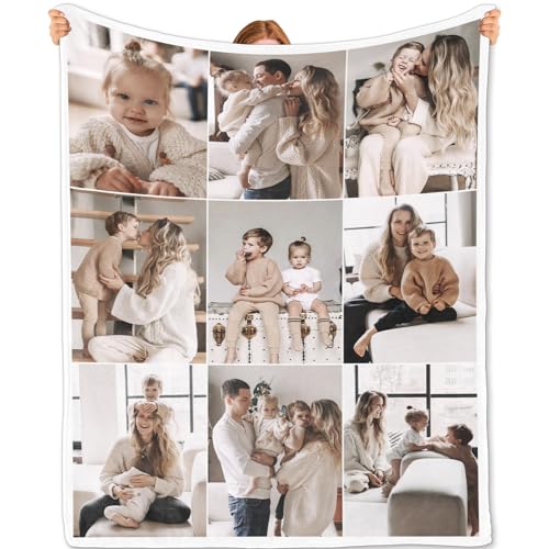 Bemaystar Personalised Blanket with 9 Photos - Personalised Gifts for Valentines Day & Birthday-Customized Photo Blanket Custom Blanket-Gifts for Women Men Kids Mum Dad
