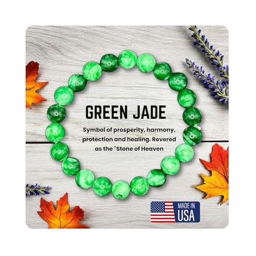 AKDNZ Jade Bracelet for Women & Men - Natural Green Jade Bracelet with 8mm Round Beads, Handmade Adjustable Healing Crystal Jewelry for Spiritual Balance, Luck, Wealth & Protection, Gift for Christmas