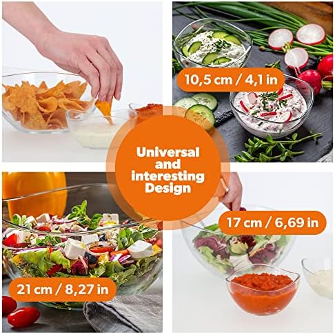 KADAX Transparent Glass Bowl, Salad Bowl with wavy edges, Dessert Bowl with reinforced base, Glass Round Bowl, Glass Dessert Dishes, Serving Bowl, Snack Bowl (diameter 10.5 cm, 2 pieces)