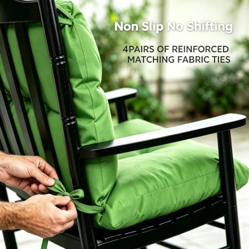 Image of QILLOWAY Tufted Outdoor Chair Cushion Set of 4, Waterproof 43x20x4 Inch Non Slip Replacement Pad for Wicker Lounge Patio Furniture, Green