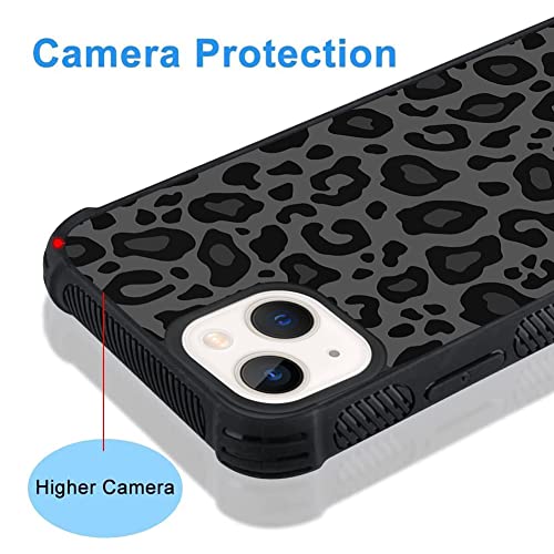 Image of KANGHAR Case Compatible with iPhone 14,Black Leopard Design | Tire Texture Non-Slip +Shockproof Rugged TPU Protective Case for iPhone 14 6.1 Inch (2022) Leopard Pattern