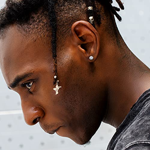 KRKC&CO Earrings for Men, Sterling Silver, Birthday Gift for Mens, 14K/White Gold Studs, Blue Iced Out Earring, Hypoallergenic Ear, 5A CZ Stones, Fathers Day, Party Jewelry