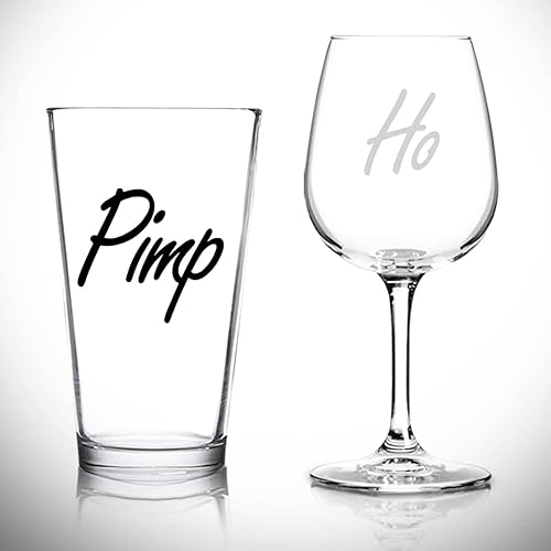 Miniatura 3 de DU VINO Pimp & Ho - Juego de 2 copas de cerveza y vino | Divertida novedad para él y ella o marido esposa | Pareja, recién casado | Regalo de boda o