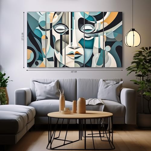 Image of The Castle Decor Modern abstract face art painting with frame 5 Big Size (27x48) Multiple Frames Wall Art Painting for living room,Bedroom,Drawing room,Hotels-Wooden Framed-Digital Painting
