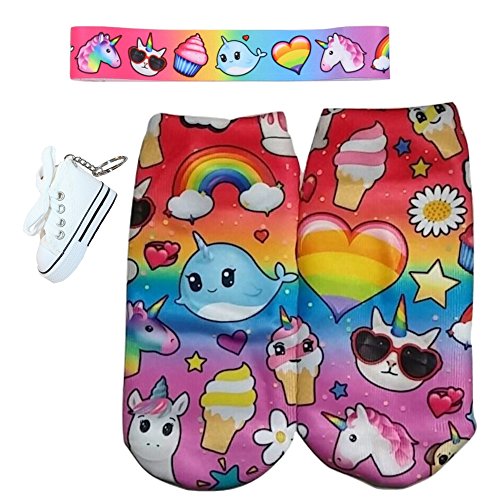 Unicorn Dreams Big Girls' Socks, Headband & Keychain Multi-Pack Gift Set