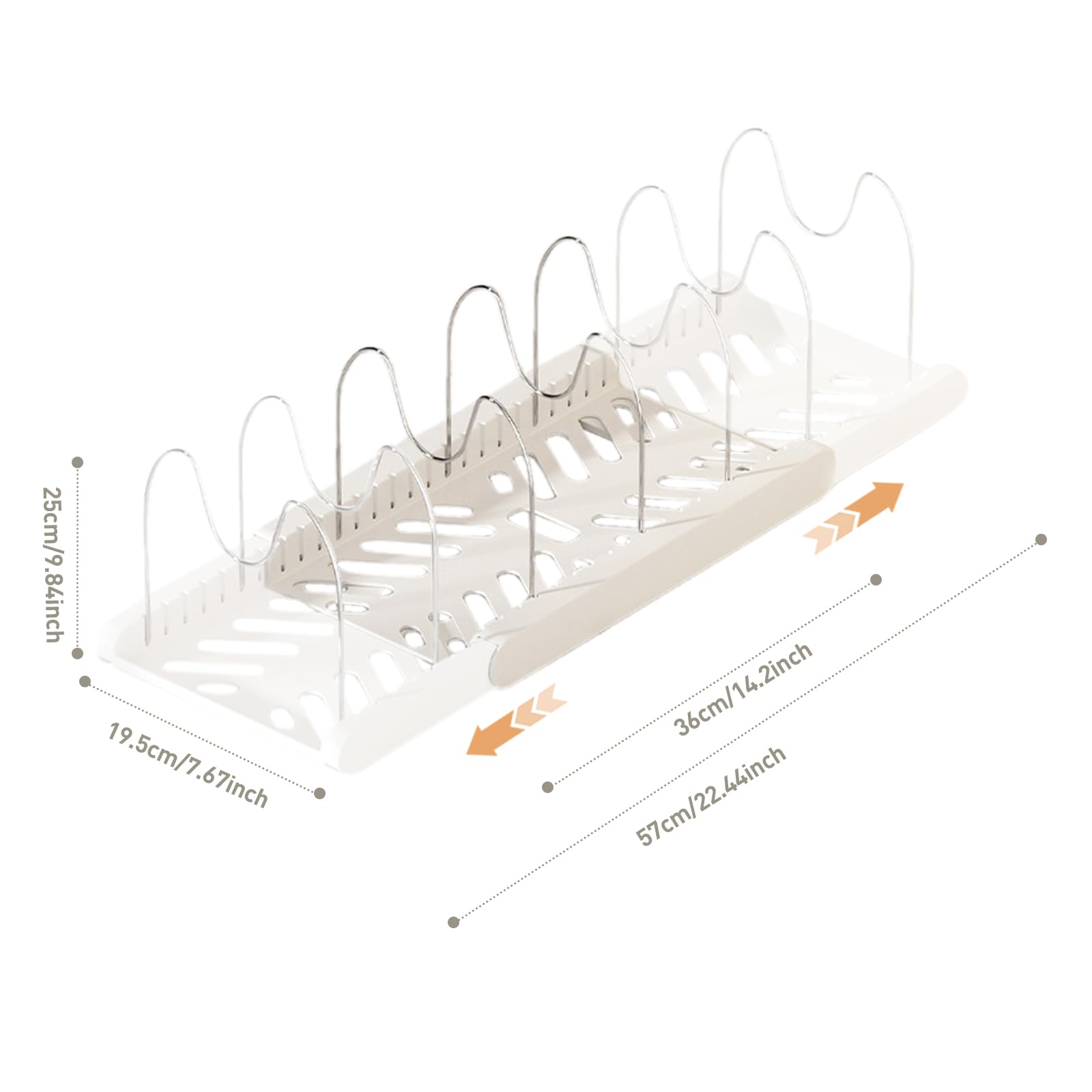 Estante organizador de ollas expandible para gabinete, soporte para tapa de olla con 7 compartimentos ajustables para gabinete de cocina, utensilios de cocina, estante para freír, albaricoque 6