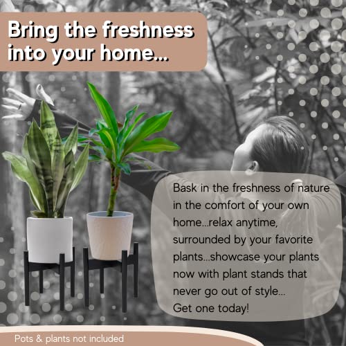Sona Home Indoor Plant Stand - Mid Century Modern With 3 Sizes - 3 Colors, Stands For Planters, Wood Plant Stand, Pot Stand Fits Up To 12 Inches, Plant Holders Indoor Stand Only (Med, Black) #TOP5