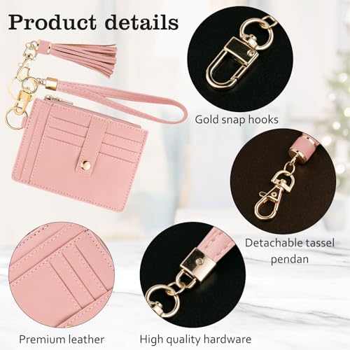 Image of KNGITRYI Small Wristlet Wallets for Women RFID Credit Card Holder Wallet Keychain Wristlet Wallet Credit Card Wallets for Women (Pink)