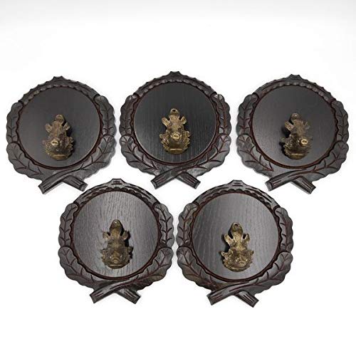 GTK - Juego de 5 placas de cuña talladas oscuras AF 17,5 cm con 5 piezas de cabeza de cuña grande, tabla de cuñas, tabla de especias, cartel para trofeos