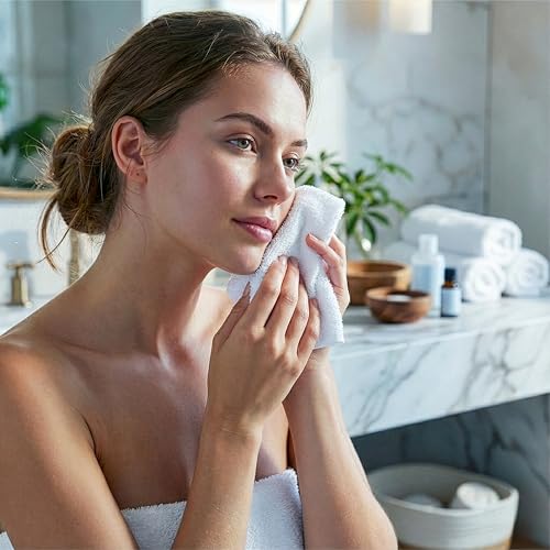 Image of DecorRack 10 Pack 100% Cotton Wash Cloth, Luxurious Soft, 12 x 12 inch Ultra Absorbent, Machine Washable Washcloths, White (10 Pack)