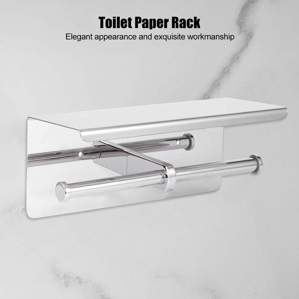 Gsycle Commercial Toilet Paper Dispenser, Toilet Paper Dispenser Wall Mount Double Toilet Paper Holder Bathroom Phone Shelf for Bathroom