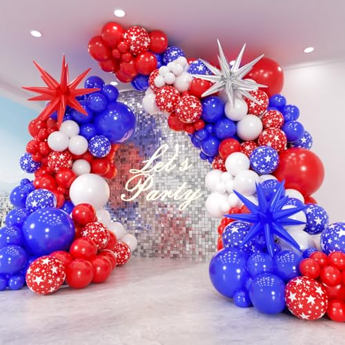 Image of Red White and Blue Balloon Garland Arch kit 155pcs with Star, Different Size Red White Blue Balloons for 4th of July Patriotic Party Graduation Memorial Day Anniversary Birthday Party Decor