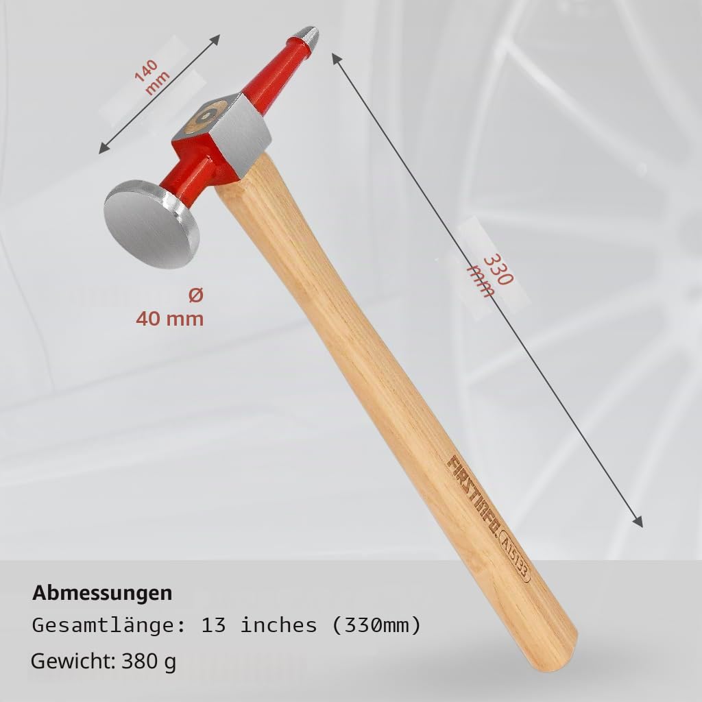 FIRSTINFO A15133 | Karosserie-Spitzhammer | Karosseriehammer | runder & flacher Kopf | Pick & Round Face for Auto Body Repair, Metalworking & Panel Beating with Hickory Handle & 4140 Alloy Steel Head, A15133