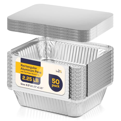 Fit Meal Prep 50 Pack 2.25 lb Aluminum Foil Pans with Lids, Disposable Take Out Food Containers with lids for Freshness and Spill Proof, 8.5 x 6 x 2 Disposable Cookware for Catering, Restaurants