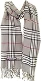 100% Authentic Real Cashmere Super Soft Gray Plaid Scarf - Unisex (Men/Women) - 12