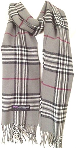 100% Authentic Real Cashmere Super Soft Beige Plaid Scarf - Unisex (Men/Women) - 12