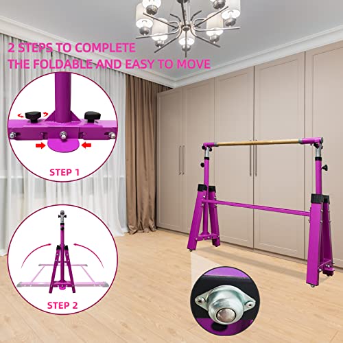 YANGG Foldable Gymnastics Kip Bar for Kids,3' to 5' Adjustable Height Horizontal Bar,Home Gym Equipment for Home Training(Purple)