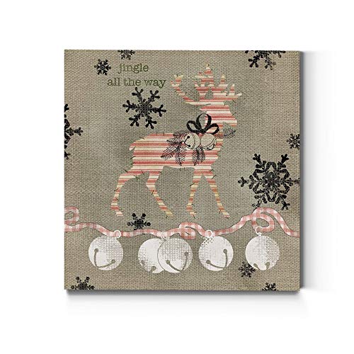 Renditions Gallery Jingle All the Way Reindeer Wall Art, Christmas & Winter Decor, White & Red Striped Fabric Look, Premium Gallery Wrapped Canvas, Ready to Hang, 40 in H x 40 in W, Made in America