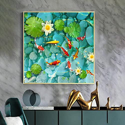 Affiches d'étang à poissons de luxe pour art mural abstrait et décoration 70x70