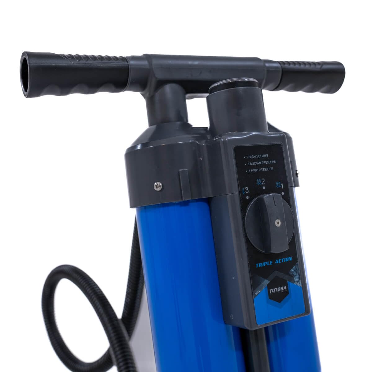 3s-sup Triple Action Handpumpe blau/grau I Spart EIN Drittel Pumpstöße, 30 PSi, 3 Vorwahl-Stufen I Abnehmbare Fuß- und Griffteile I Inkl. Schlauch und Packsack