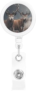 Badge Reel Retractable Badge Holder with Alligator Clip Nature Wild Animal Deers Badges Reel Nurse ID Card Holder Heavy Duty Name Tag Holders Cute Badges Clip for Office Worker Doctor