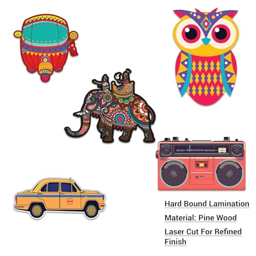 Image of CAPIO ART MDF Wooden Fridge Magnet Pack of 5 | Multicolor Trendy & Aesthetic Designer Door Magnets | Sleek Multipurpose Decorative Magnets for Home, Kitchen, Office & Gifts (Multicolor)