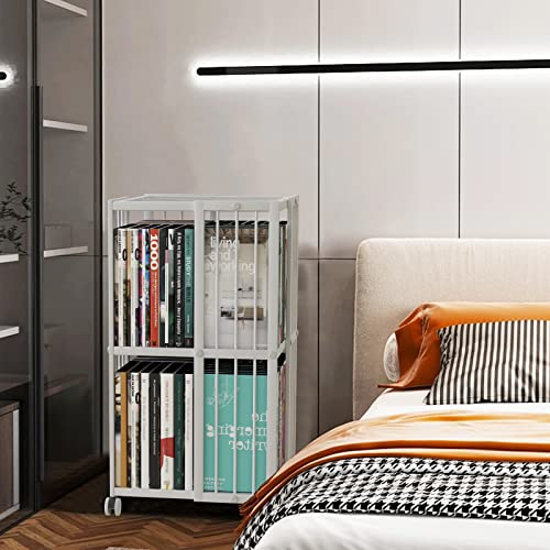 Huhote Rotating Bookcase White 2 Tiers Metal Bookshelf, 360°Cubic Bookshelf For Small Space With Storage And Creative Multi-Layer Shelves,Magazine&Books For Bedroom Living Room Study And Office #TOP7