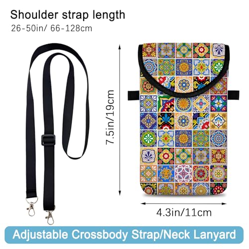 Image of Neoprene Cell Phone Sleeve Pouch Case Bag with Crossbody Strap Neck Lanyard for Women 7.5 X 4.3 in Bohemian Style