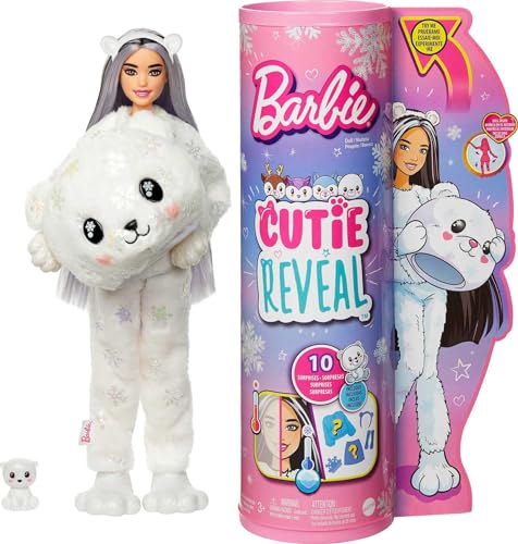 Muñeca Barbie Cutie Reveal con disfraz de oso polar y sorpresas miniatura 1