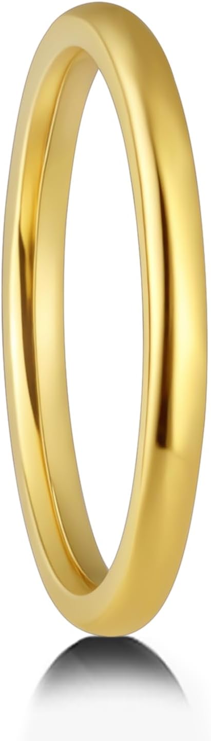 2mm 18K Yellow Gold Tungsten Wedding Bands Ring for Women and Men Dome Polished Comfort Fit Size 4-12