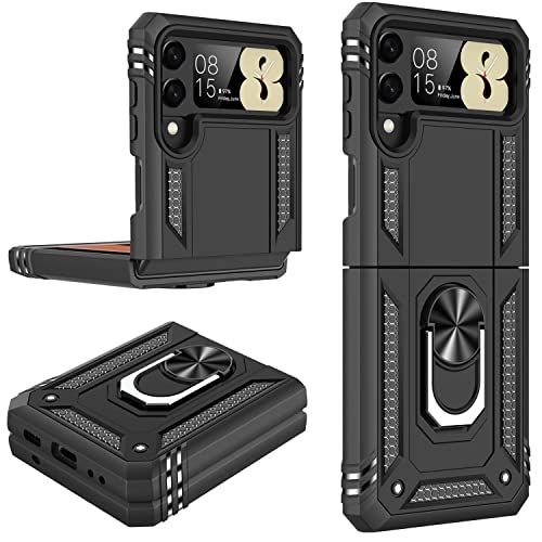 Ikazz JSHI-GX-Z FLIP 4-BLACK For Galaxy Z Flip 4 Case,Military Grade Shockproof Heavy Duty Protective Phone Case Pass 16Ft Drop Test cover
