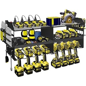 Power Tool Organizer with Charging Station,3 Layer Holders Heavy Duty Metal Power Tool Storage Rack with 8 Drill Holders, Garage Tool Organizer and Storage with 8 Outlet Power Strip