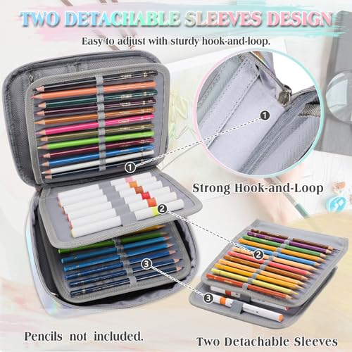 Image of VX VONXURY Large Pencil Case, 54-Slot Colored Pen Pouch 2 Removable Sleeves | Cute Zipper Pencil Bag Organizer, Top Handle, Front Zip Pocket, Durable Fabric for Art Supplies Markers School Travel College