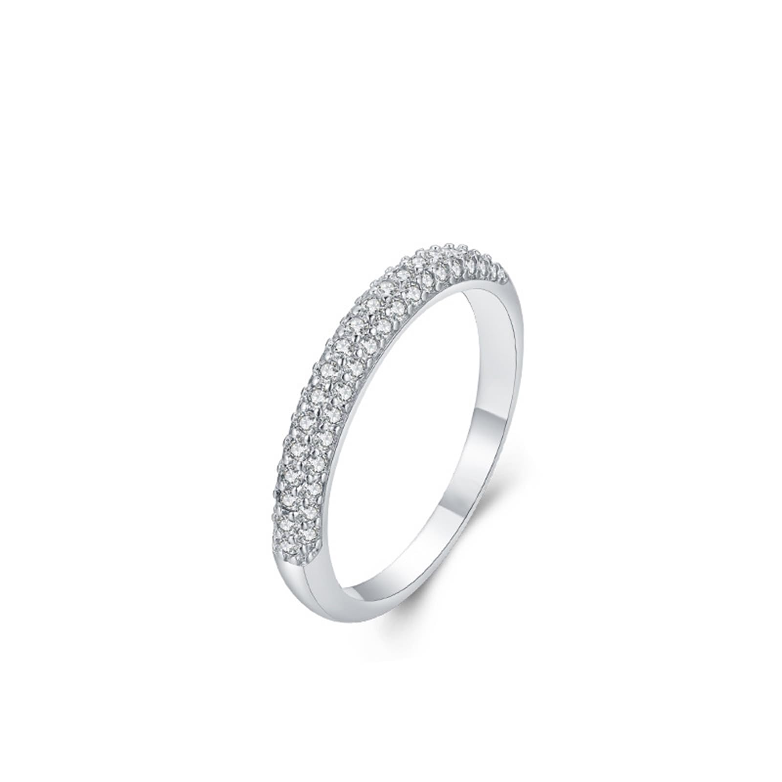 Anillo de oro blanco de 9 K/14 K/18 K, doble fila, anillo solitario con moissanita, joyas de oro auténtico, Au 375/585/750, oro blanco, talla 47-65
