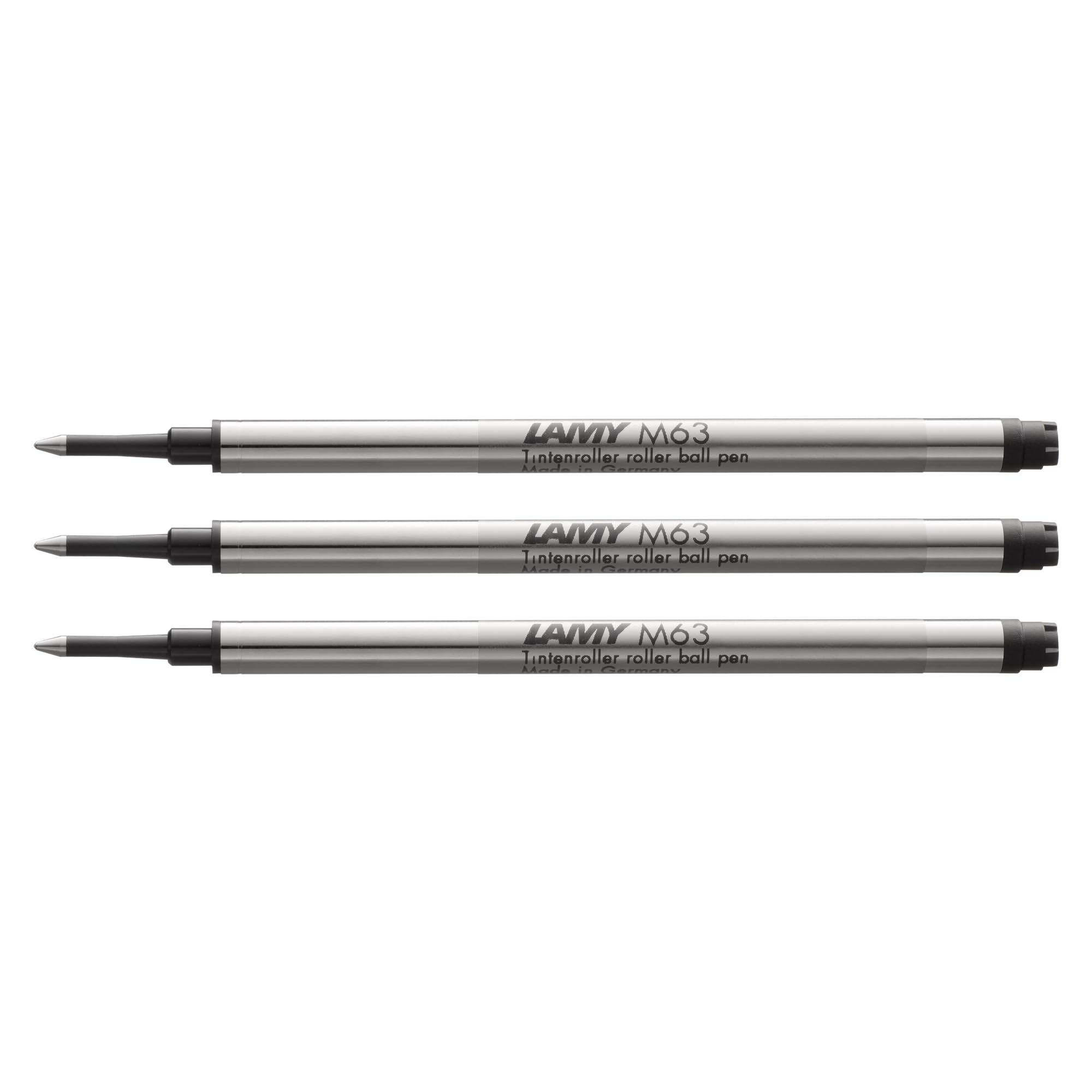 Lamy M63 3er Set Tintenroller-Großraummine aus Metall - Original Ersatzmine Tintenroller mit Kappe - dokumentenecht - Strichbreite Mittel in Tintenfarbe schwarz