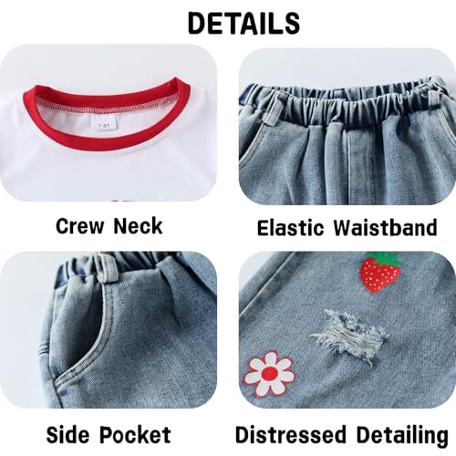 Image of Azmxynol Tween Girl Clothes Short Sleeve Top + Butterfly Design Jeans 2 Pieces Spring Summer Outfit Set, Size 6-14 Years