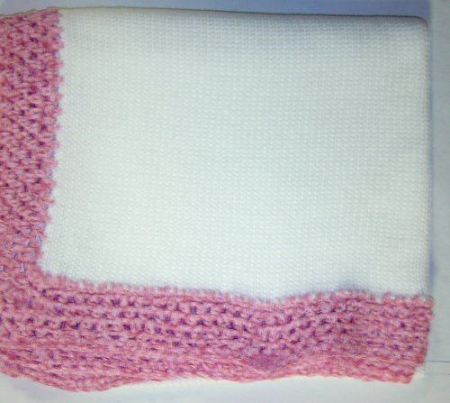Bk673, tejido a mano máquina de tejer blanqueado algodón blanco 31 pulgadas por 45 pulgadas manta recortada a mano ganchillo con algodón fucsia para