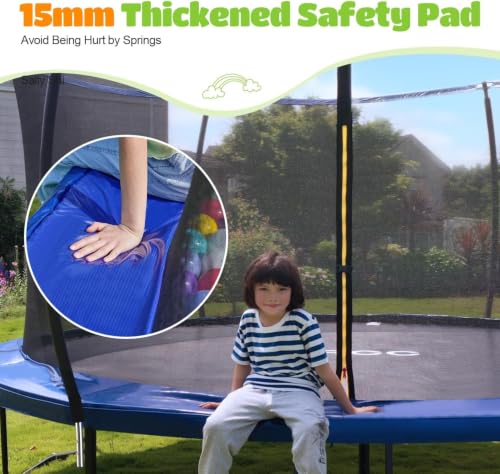 Image of ORCC 1200LBS Weight Capacity Kids Trampoline 16 15 14 12 10 8FT Outdoor Yard Trampolines for Kids Adults, Heavy-Duty Galvanized Steel Frame Recreational Trampoline