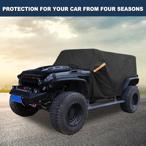 Image of Car Cover Waterproof All Weather with Driver Door Zipper for Jeep Wrangler JK JL Hardtop 2 Door 2007-2021 / Full Exterior Cover /Durable 210D Oxford Cloth / 1Pcs Black