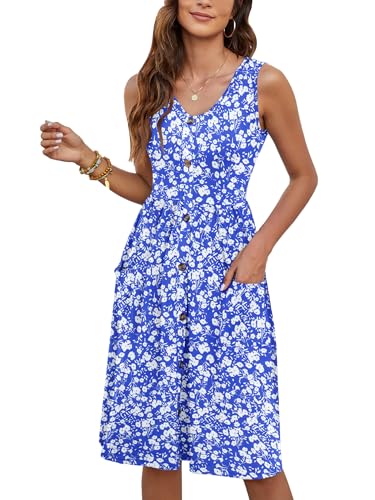 Image of MOLERANI Women Summer Dresses Sleeveless Casual Loose Swing Button Down Midi Dress with Pockets