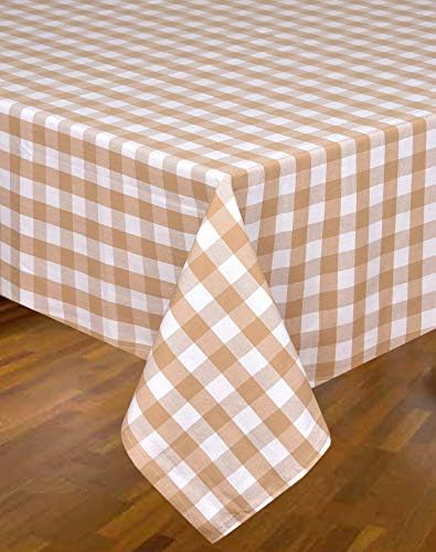 Urban Villa Tablecloth Buffalo Check Table Cloth Tabletop Cover Kitchen Dining Tablecloth 100% Cotton Great Parties Wedding Holiday Dinner Taupe/White Rectangle 60X102 Inches 8-10 Seats Table Cloth
