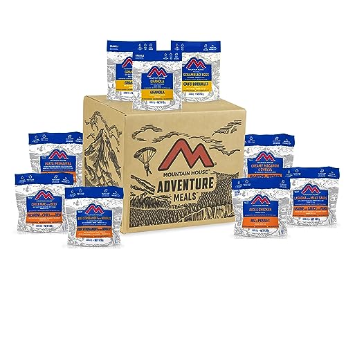 Mountain House 72-Hour Emergency Food Supply – MRE Meals Granola w/Milk & Blueberries|Scrambled Eggs w/Bacon|Chili Mac with Beef|Lasagna w/Meat Sauce|Rice and Chicken|Pasta Primavera|Mac & Cheese