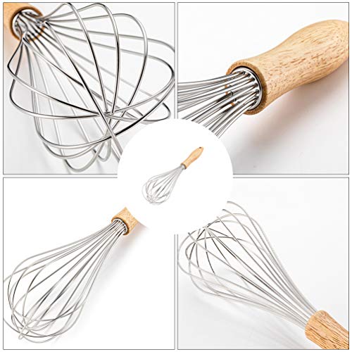 HEMOTON Batedor de ovos de aço inoxidável, batedor de arame, batedor de madeira, misturador de ovos