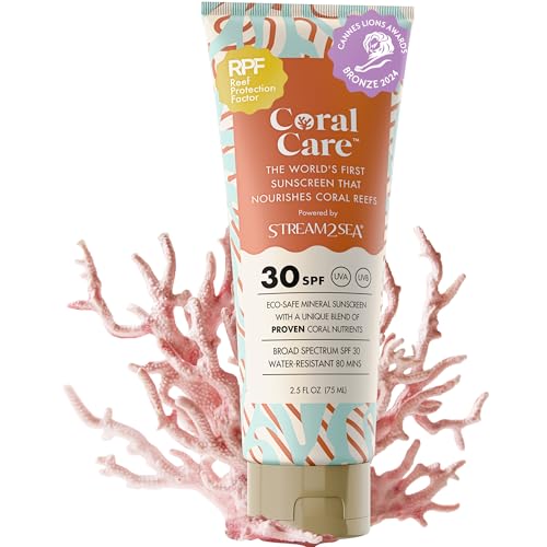 STREAM2SEA Coral Care - Reef Safe Sunscreen SPF 30 Travel Size - First Reef-Approved Natural Mineral Sunblock Boosts Coral Growth Water-Resistant, Non-Toxic, Biodegradable, Eco-Friendly - 75 ml