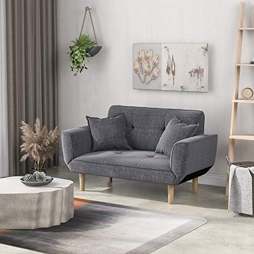 HOOSENG Small Sofa Bed Modern 2 Seater Sofa Couch Settee Recliner Sleeper with Grab, Non-Slip Legs, Expandable Sofa Bed Loveseat for Living Room Guest Room Office, Grey, 125 x 61 x 70cm