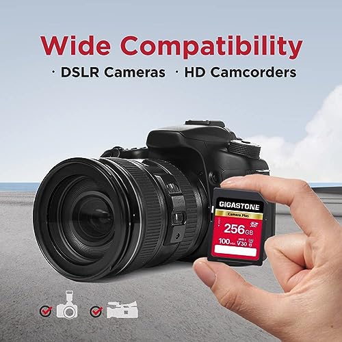 Image of Gigastone 256GB SD Camera Plus Memory Card,SDXC V30 High Speed UHD Video Memory Card Compatible with Canon Nikon Sony Pentax Kodak Digital Camera with 2 Mini Cases