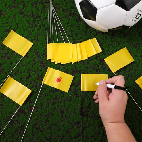 40stk Markierungsfahnen, 35x7,6x5,1cm Pfahlfahnen Gelbe Markierungsfahnen Landschaftsfahnen mit Fahnenmast Bewässerungsfahnen für Garten Hof Hundetraining Bewässerung Rasen Boden Vermessungen