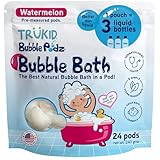 TruKid Bubble Podz Bubble Bath for Kids, Toddlers, & Babies, Tear Free Gentle & Refreshing Bath Bomb for Sensitive Skin with Natural Moisturizers, Non-Toxic, pH Balanced, Watermelon Scent (24 Podz)