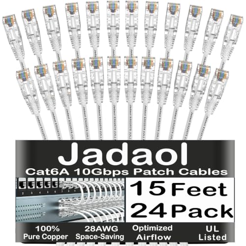 Jadaol [UL Listed Cat6A Patch Cables 15FT (24Pack) 10Gbps 550MHz White