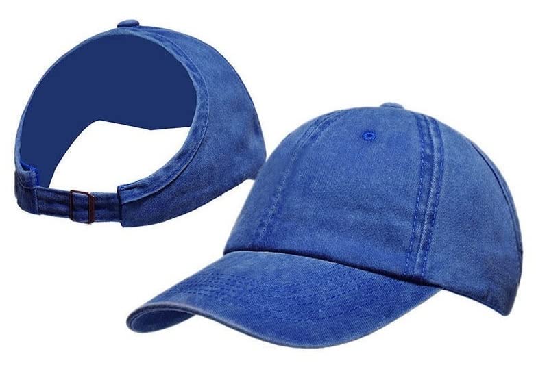 swook stonewash baseball ponytail cap for womens girls high ponytail bun cap hat half top sport adjustable cotton women girls summer sunny sun cap caps (royal blue)